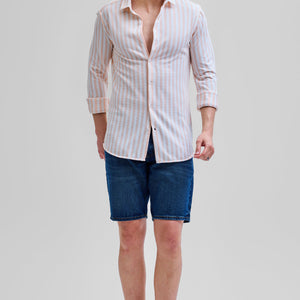 Peach Stripes Slim Fit Shirt