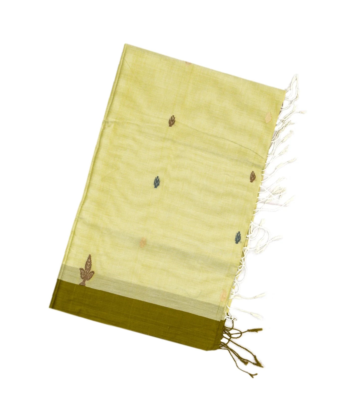 Lime Green Bengal Cotton Saree And Floral Motifs