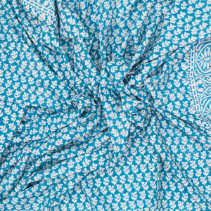 Blue Woven Jaipur Cotton Saree Printed With White Floral Motifs