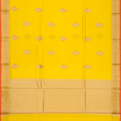 Yellow Handloom Banarasi Silk Cotton Saree With Floral Buttas