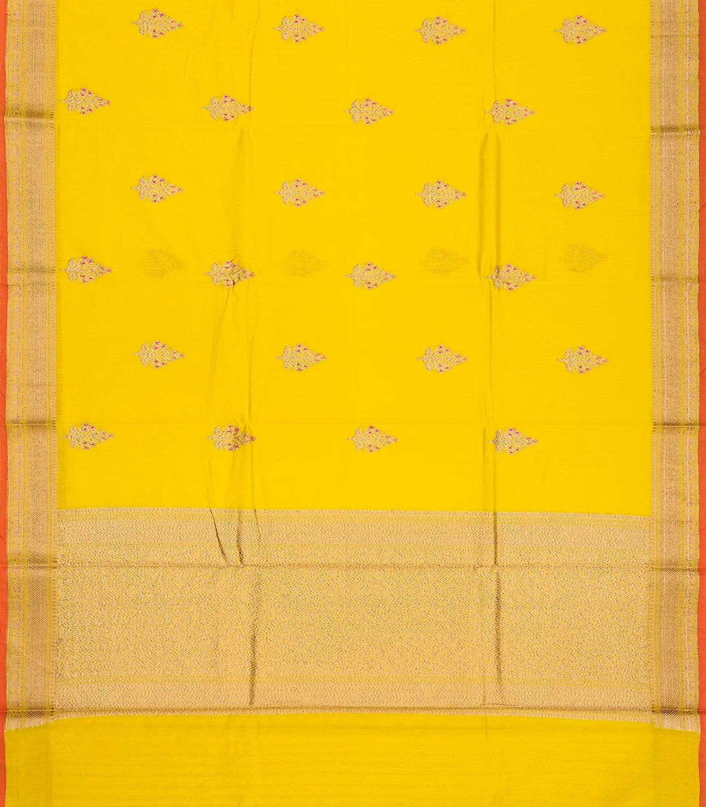 Yellow Handloom Banarasi Silk Cotton Saree With Floral Buttas