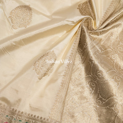Off-White Handwoven Banarasi Katan Silk Saree
