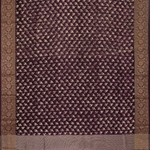 Dark Brown Woven Chanderi Cotton Saree With Printed Camel Motifs