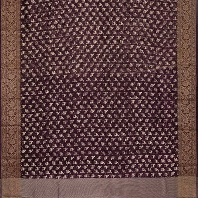 Dark Brown Woven Chanderi Cotton Saree With Printed Camel Motifs