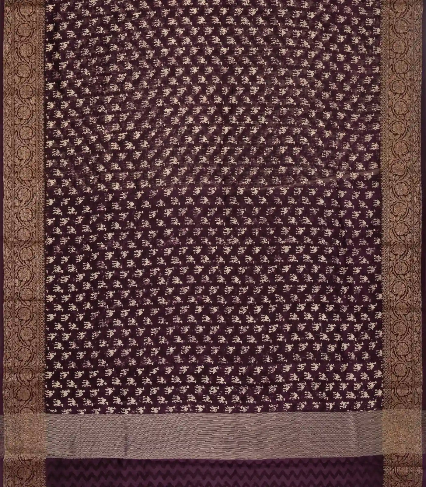 Dark Brown Woven Chanderi Cotton Saree With Printed Camel Motifs
