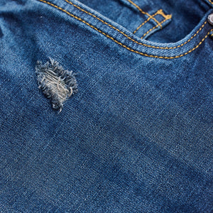 Dark Blue Distressed Slim Fit Jeans
