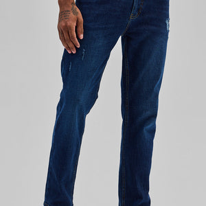 Dark Blue Distressed Regular Fit Jeans