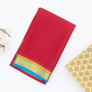 Crimson Mysore Plain Crepe Silk Saree With Cyan Border