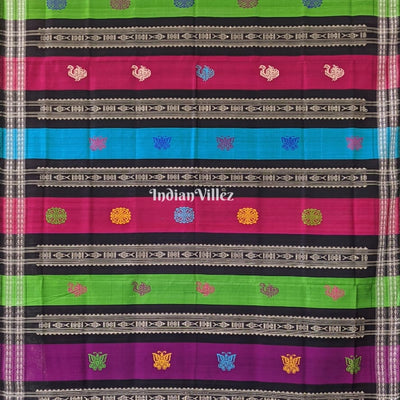 Sea Blue Double Pallu Berhampuri Silk Saree with Flower Motif