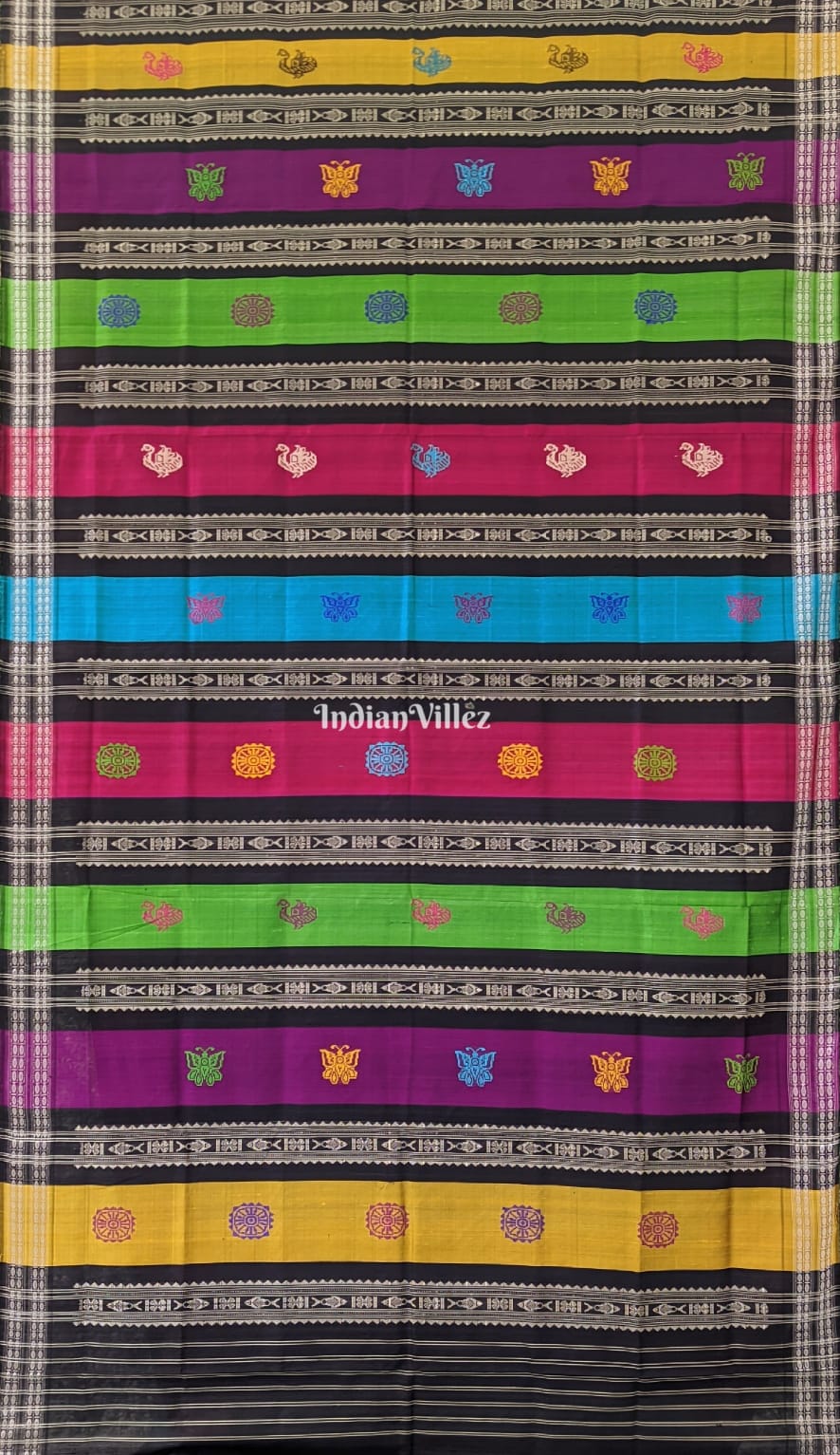 Sea Blue Double Pallu Berhampuri Silk Saree with Flower Motif