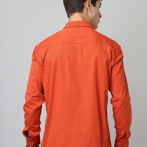 Frankshirt Orange Solid Tailored Fit Cotton Casual Shirt for Man