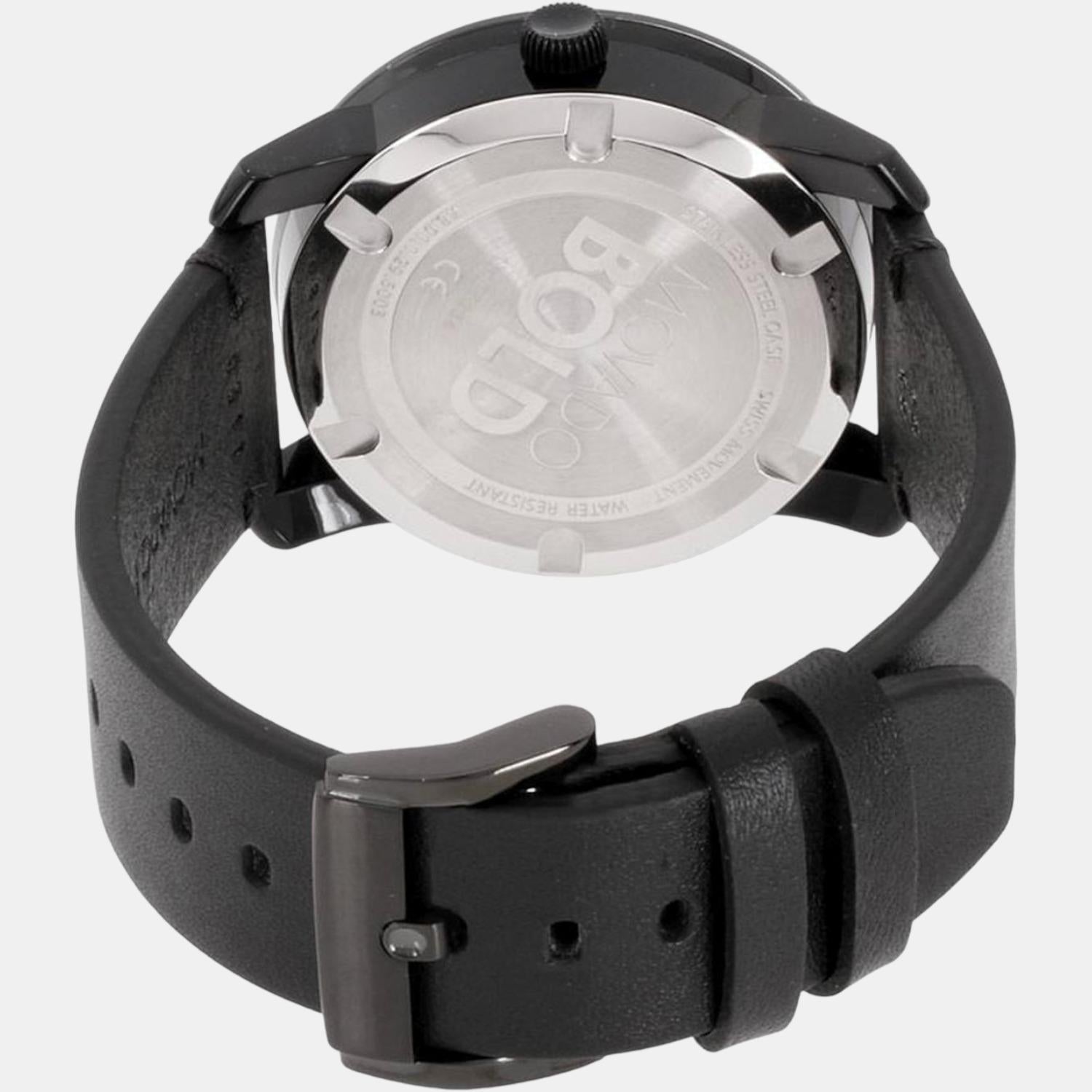 Bold TR90 Men Quartz Black Dial Analog Leather Watch 3600306
