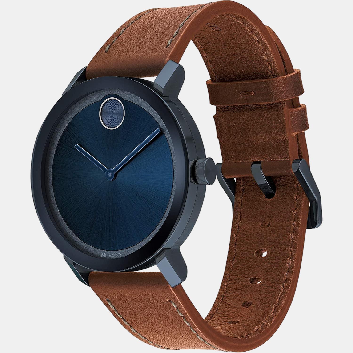 Bold Men Quartz Blue Dial Analog Leather Watch 3600520