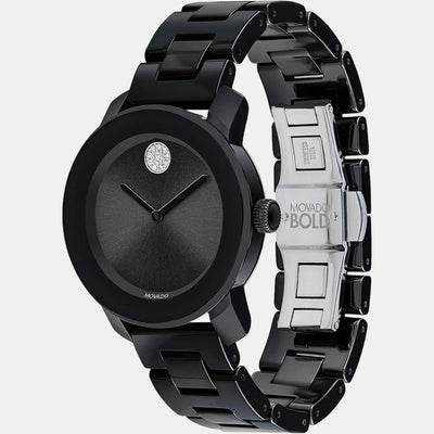 Bold Women Quartz Black Dial Analog Stainless Steel Watch 3600535