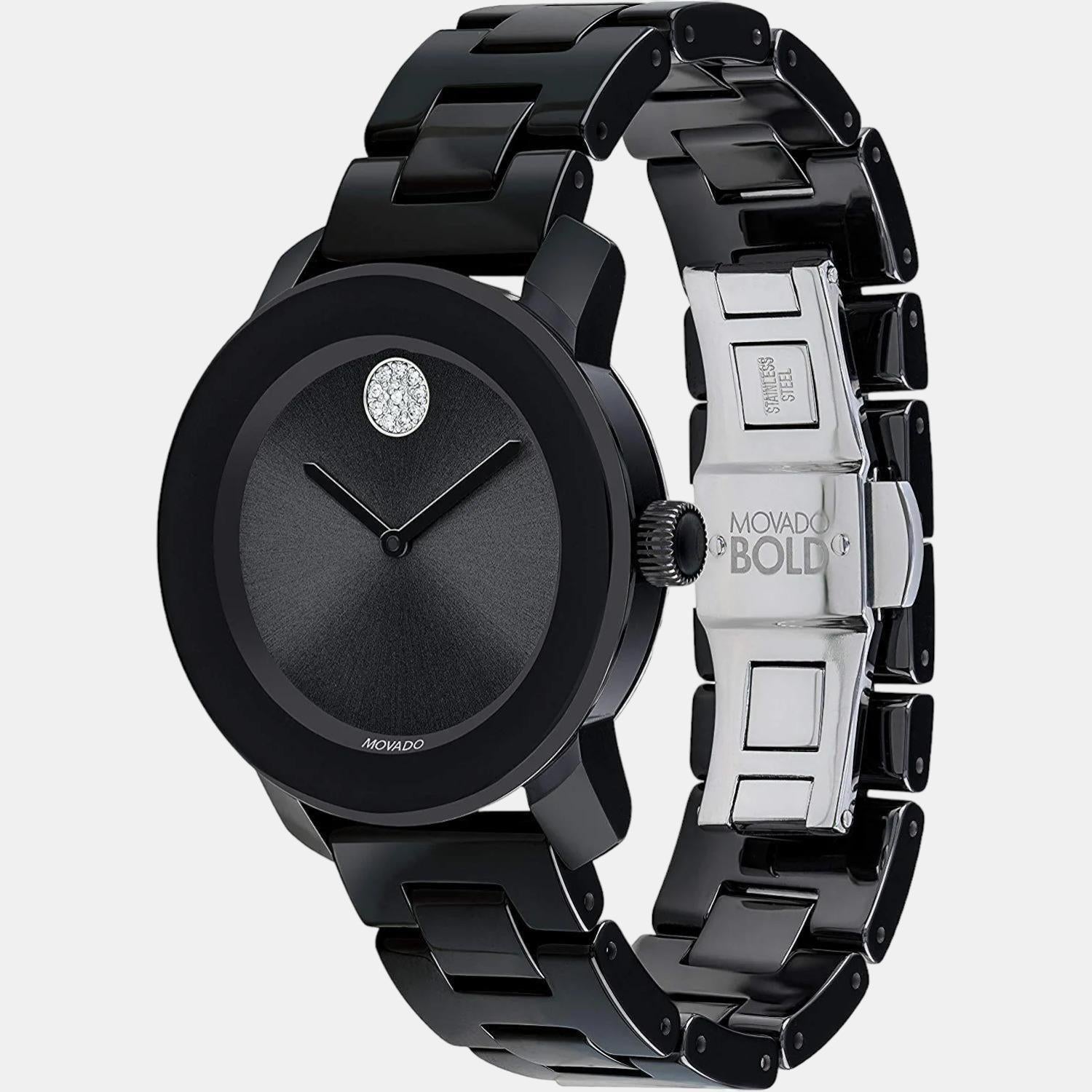 Bold Women Quartz Black Dial Analog Stainless Steel Watch 3600535