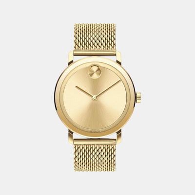 Bold Men Quartz Light Gold Dial Analog Mesh Watch 3600560