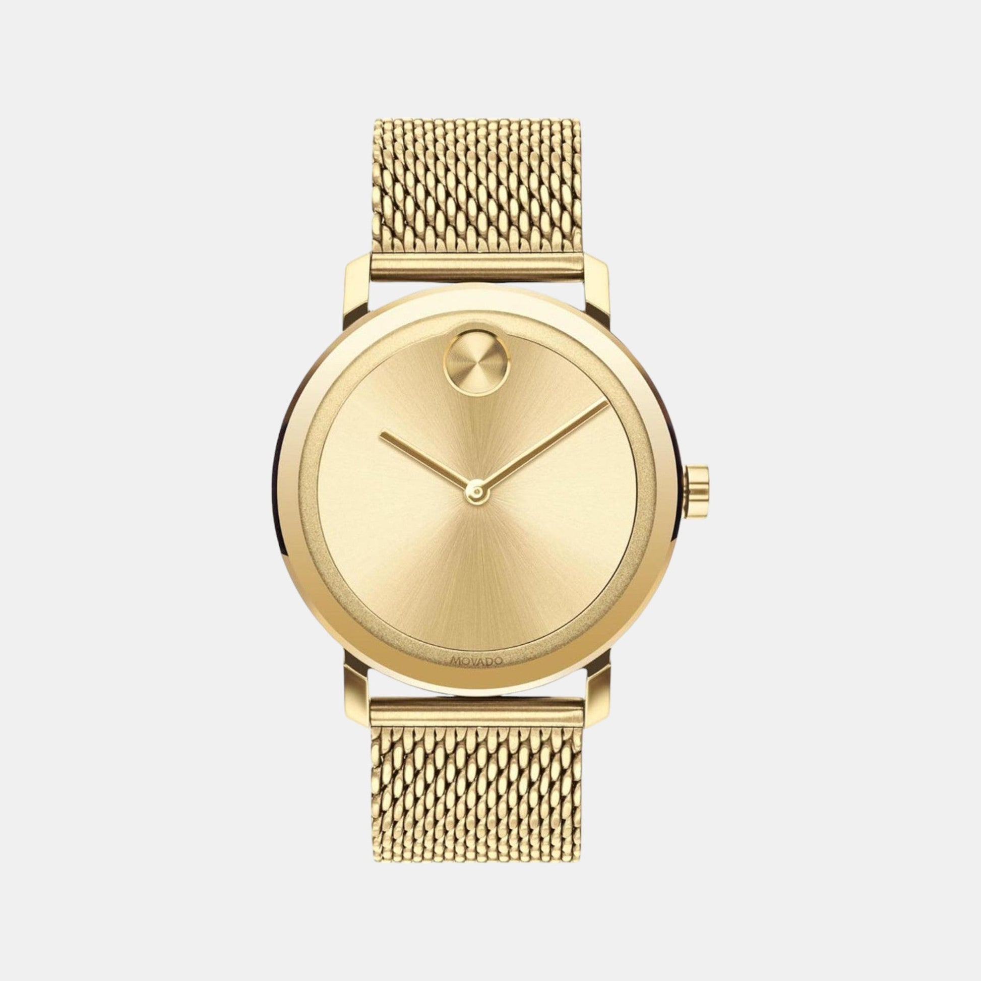 Bold Men Quartz Light Gold Dial Analog Mesh Watch 3600560