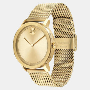 Bold Men Quartz Light Gold Dial Analog Mesh Watch 3600560