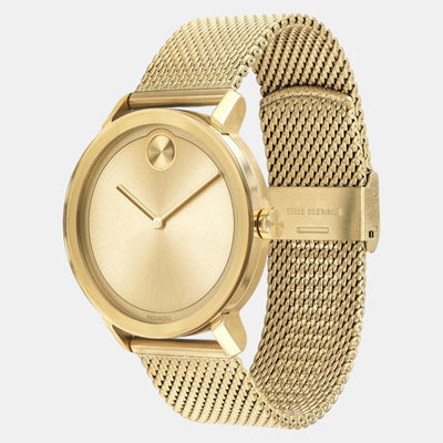 Bold Men Quartz Light Gold Dial Analog Mesh Watch 3600560