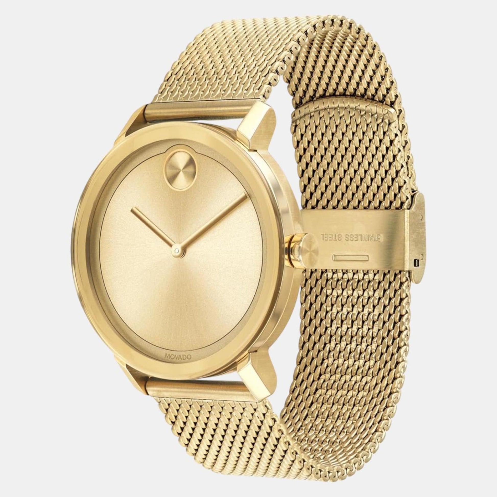 Bold Men Quartz Light Gold Dial Analog Mesh Watch 3600560