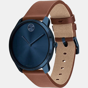 Bold Men Quartz Blue Dial Analog Leather Watch 3600585