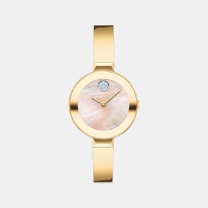 Bold Women Quartz Yellow Mother Of Pearl Dial Analog Stainless Steel Watch 3600627