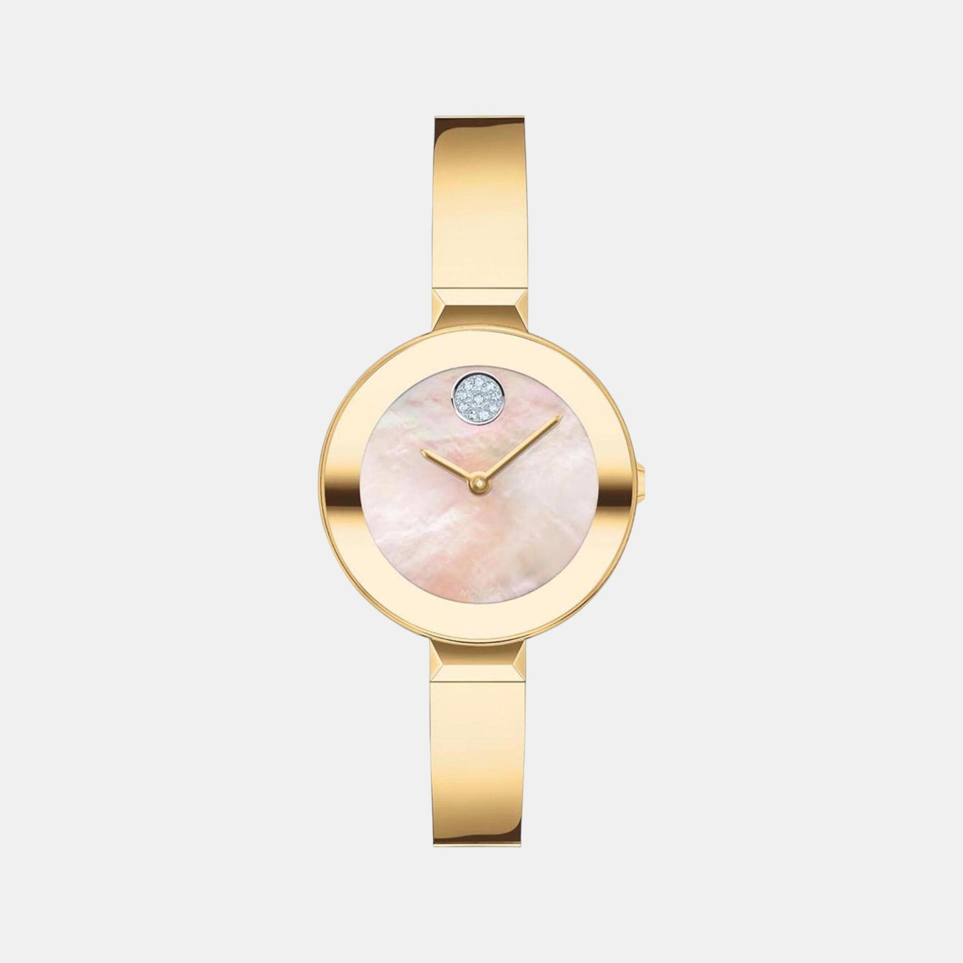 Bold Women Quartz Yellow Mother Of Pearl Dial Analog Stainless Steel Watch 3600627