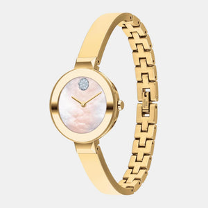 Bold Women Quartz Yellow Mother Of Pearl Dial Analog Stainless Steel Watch 3600627