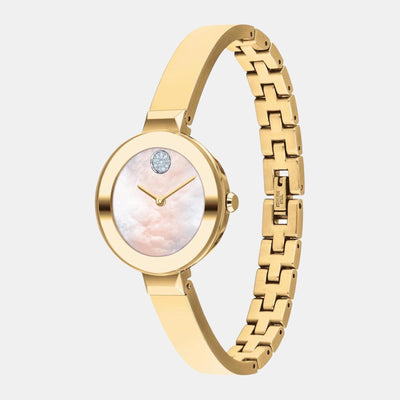 Bold Women Quartz Yellow Mother Of Pearl Dial Analog Stainless Steel Watch 3600627