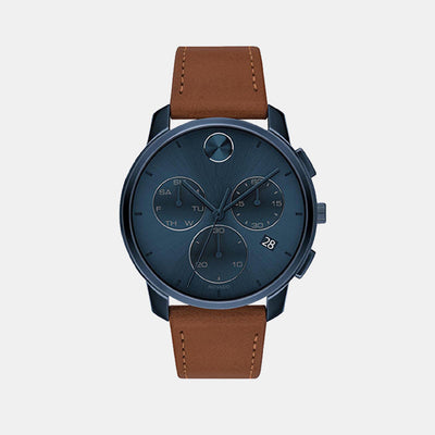 Bold Men Quartz Blue Dial Chronograph Leather Watch 3600630