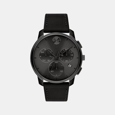 Bold Men Quartz Black Dial Chronograph Leather Watch 3600632