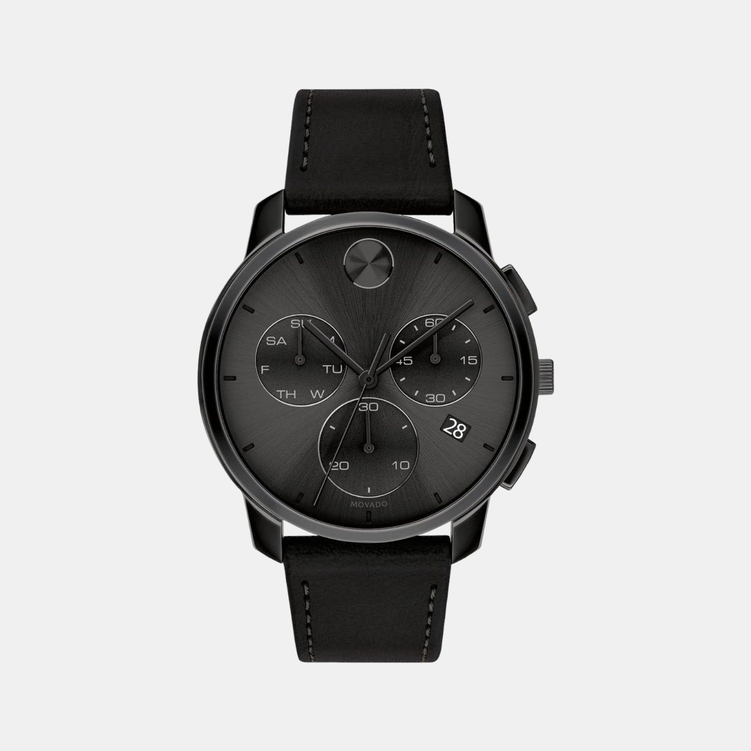 Bold Men Quartz Black Dial Chronograph Leather Watch 3600632