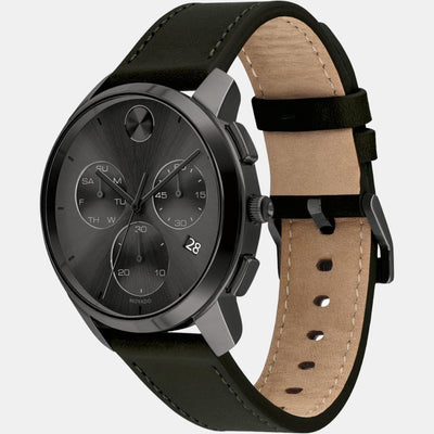 Bold Men Quartz Black Dial Chronograph Leather Watch 3600632