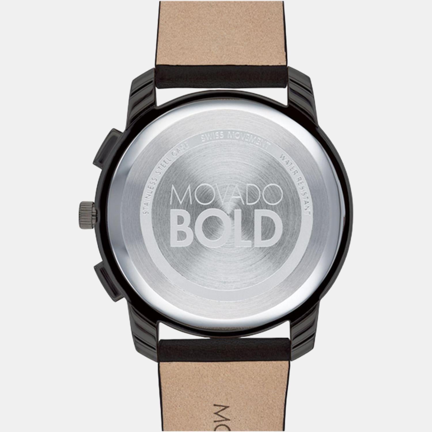 Bold Men Quartz Black Dial Chronograph Leather Watch 3600632