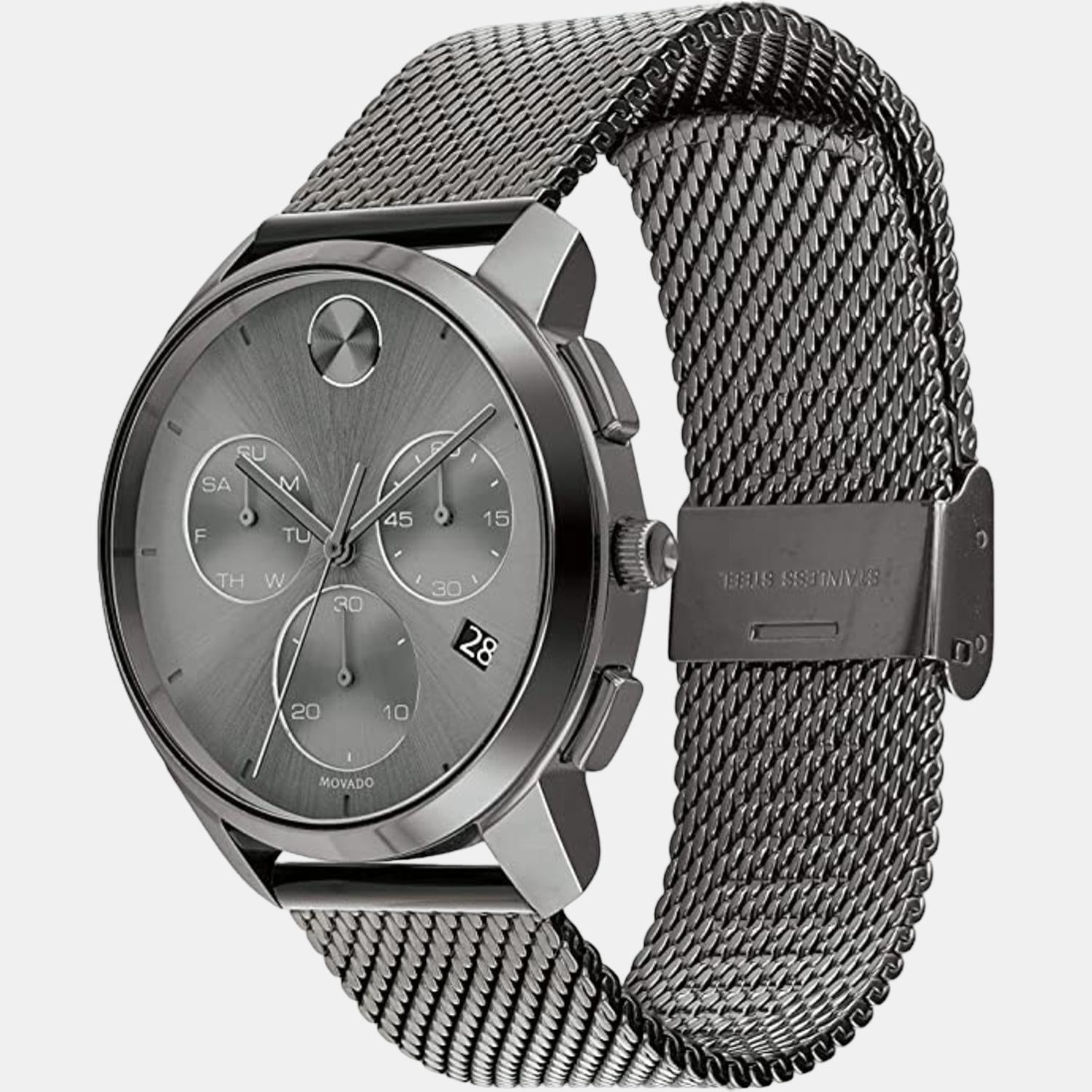 Bold Men Quartz Grey Dial Chronograph Stainless Steel Watch 3600635