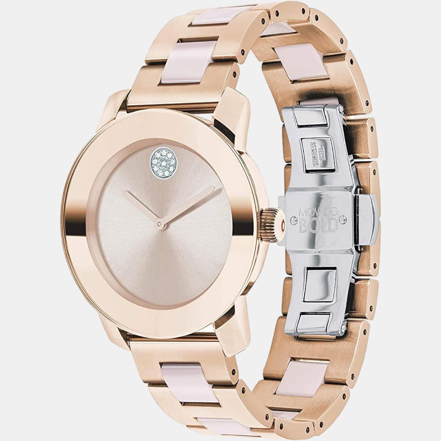Bold Women Quartz Rose Gold Dial Analog Stainless Steel Watch 3600639