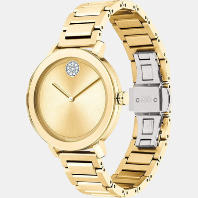 Bold Shimmer Women Quartz Gold Dial Analog Stainless Steel Watch 3600649