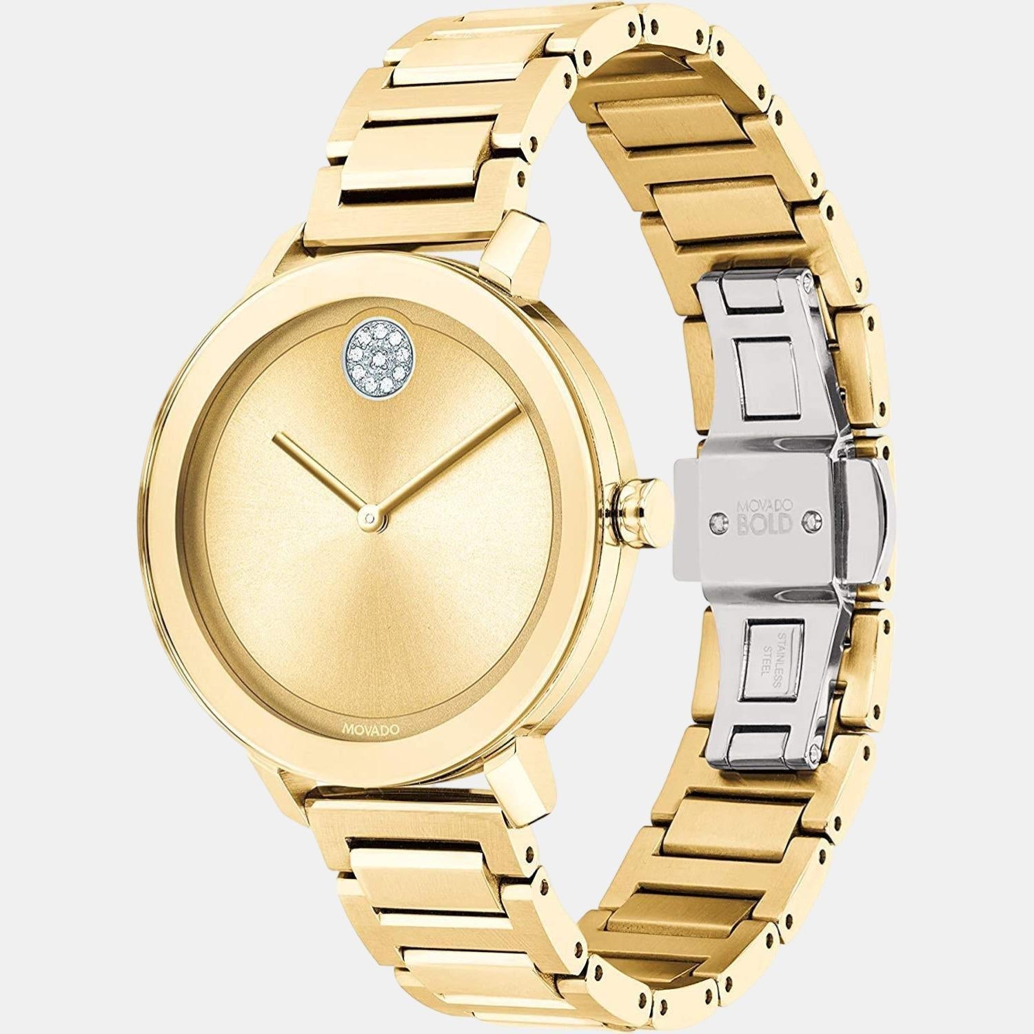 Bold Shimmer Women Quartz Gold Dial Analog Stainless Steel Watch 3600649