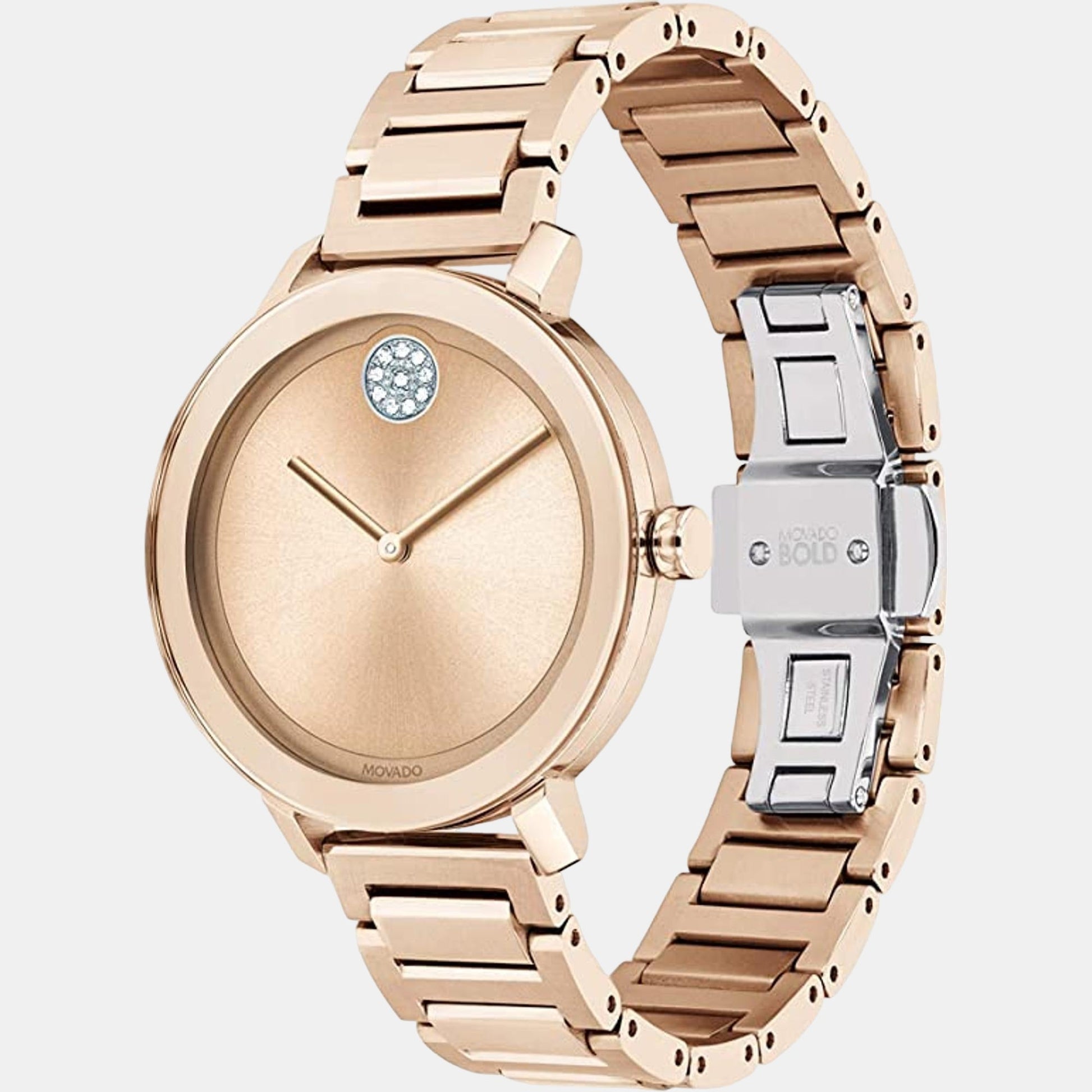 Bold Men Quartz Rose Gold Dial Analog Stainless Steel Watch 3600650