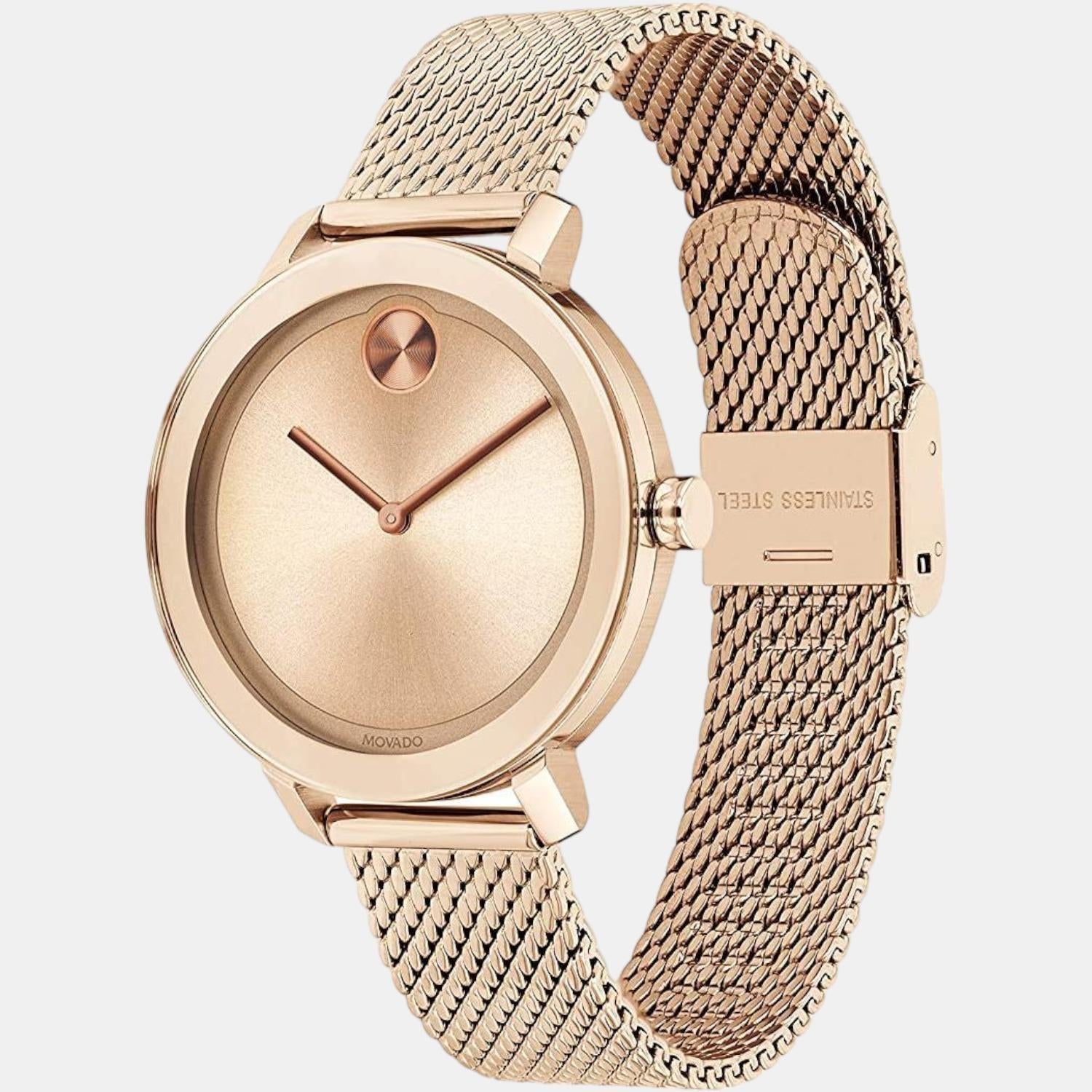 Bold Women Quartz Rose Gold Dial Analog Stainless Steel Watch 3600654