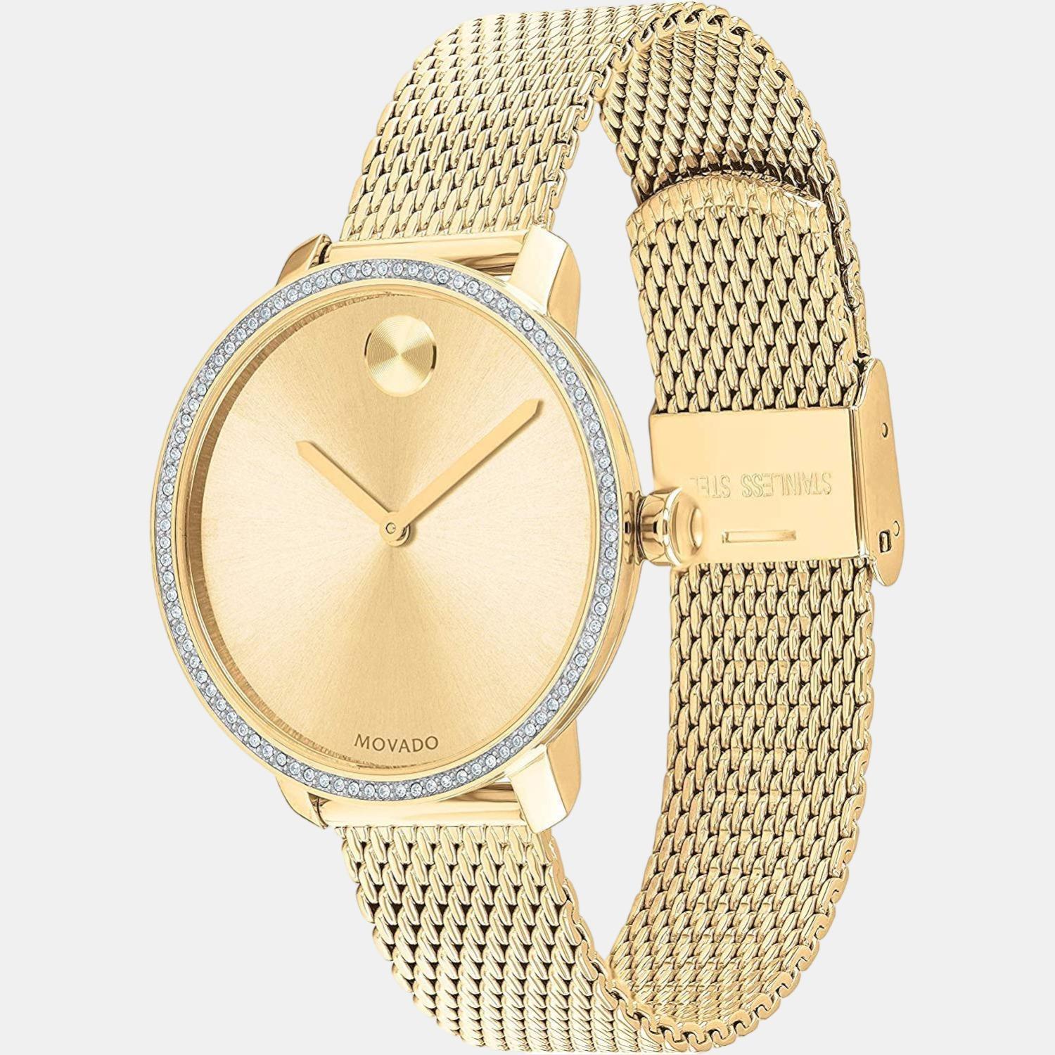 Bold Women Quartz Gold Dial Analog Stainless Steel Watch 3600656