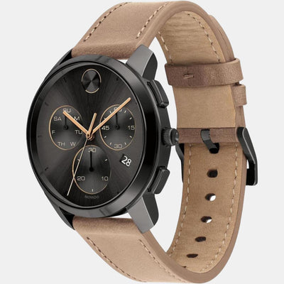 Bold Thin Men Quartz Grey Dial Chronograph Leather Watch 3600719