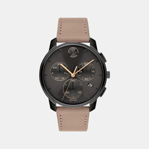 Bold Thin Men Quartz Grey Dial Chronograph Leather Watch 3600719