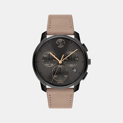 Bold Thin Men Quartz Grey Dial Chronograph Leather Watch 3600719