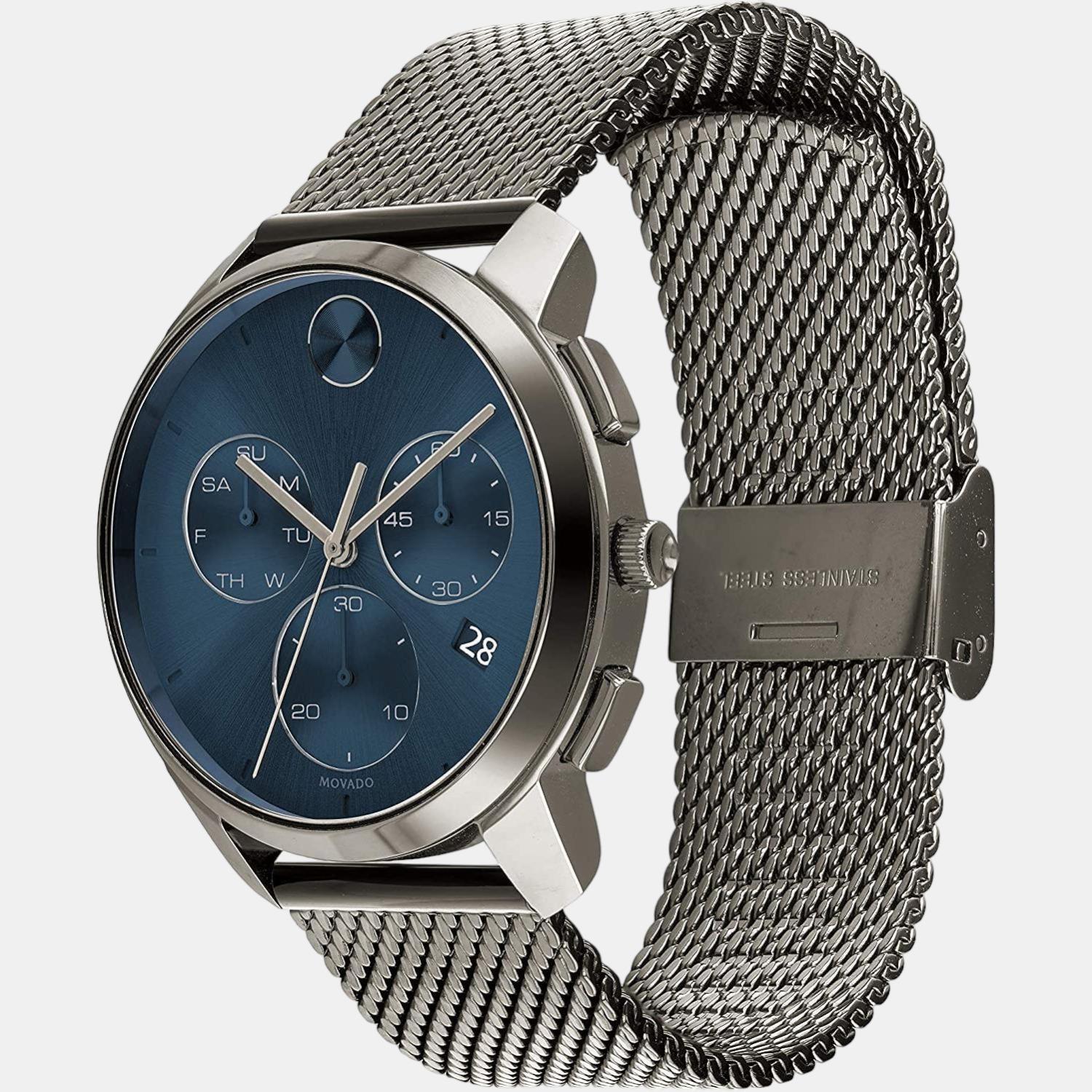 Bold Men Quartz Blue Dial Chronograph Stainless Steel Watch 3600721