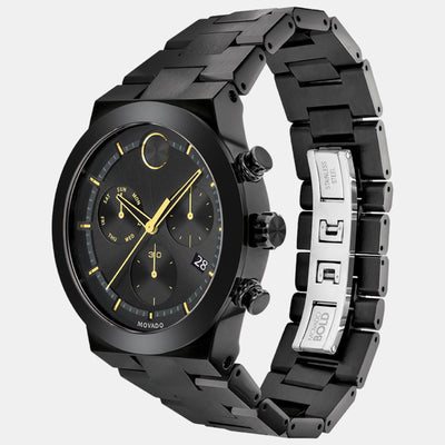 Bold Men Quartz Black Dial Chronograph Stainless Steel Watch 3600730