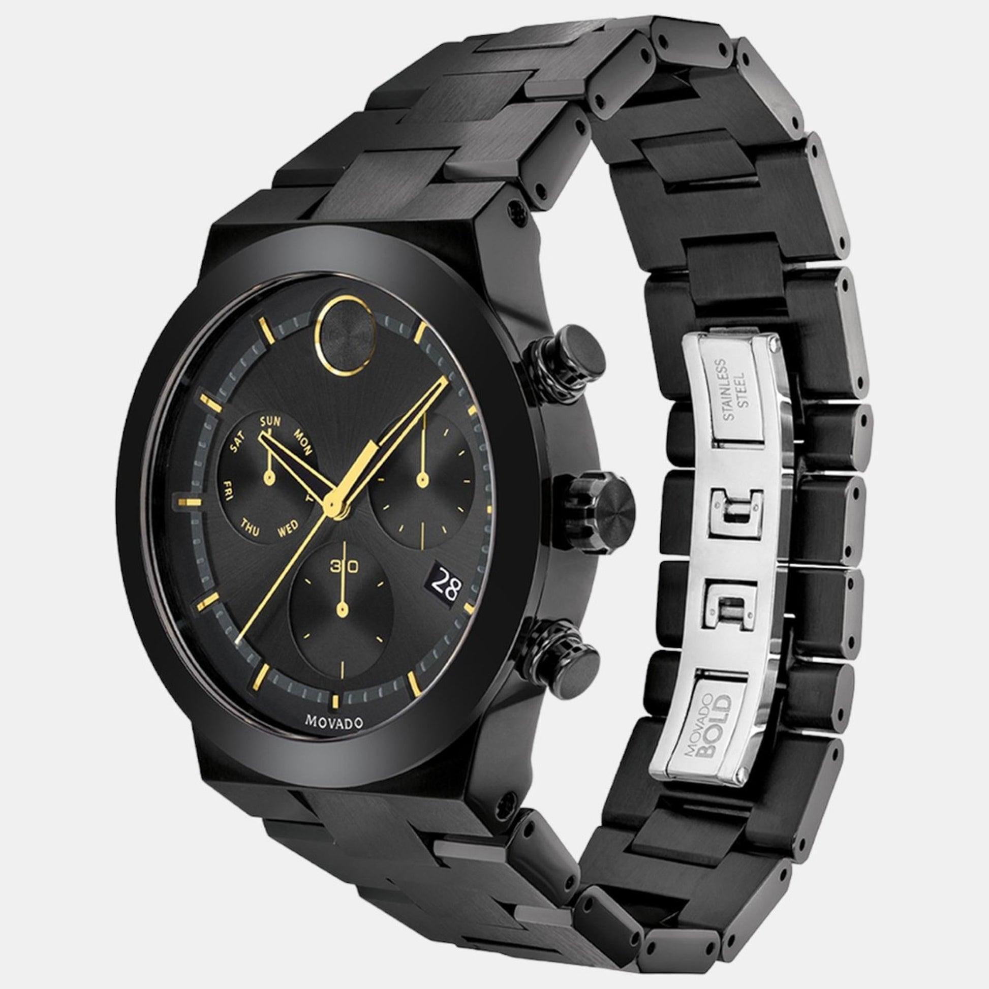 Bold Men Quartz Black Dial Chronograph Stainless Steel Watch 3600730