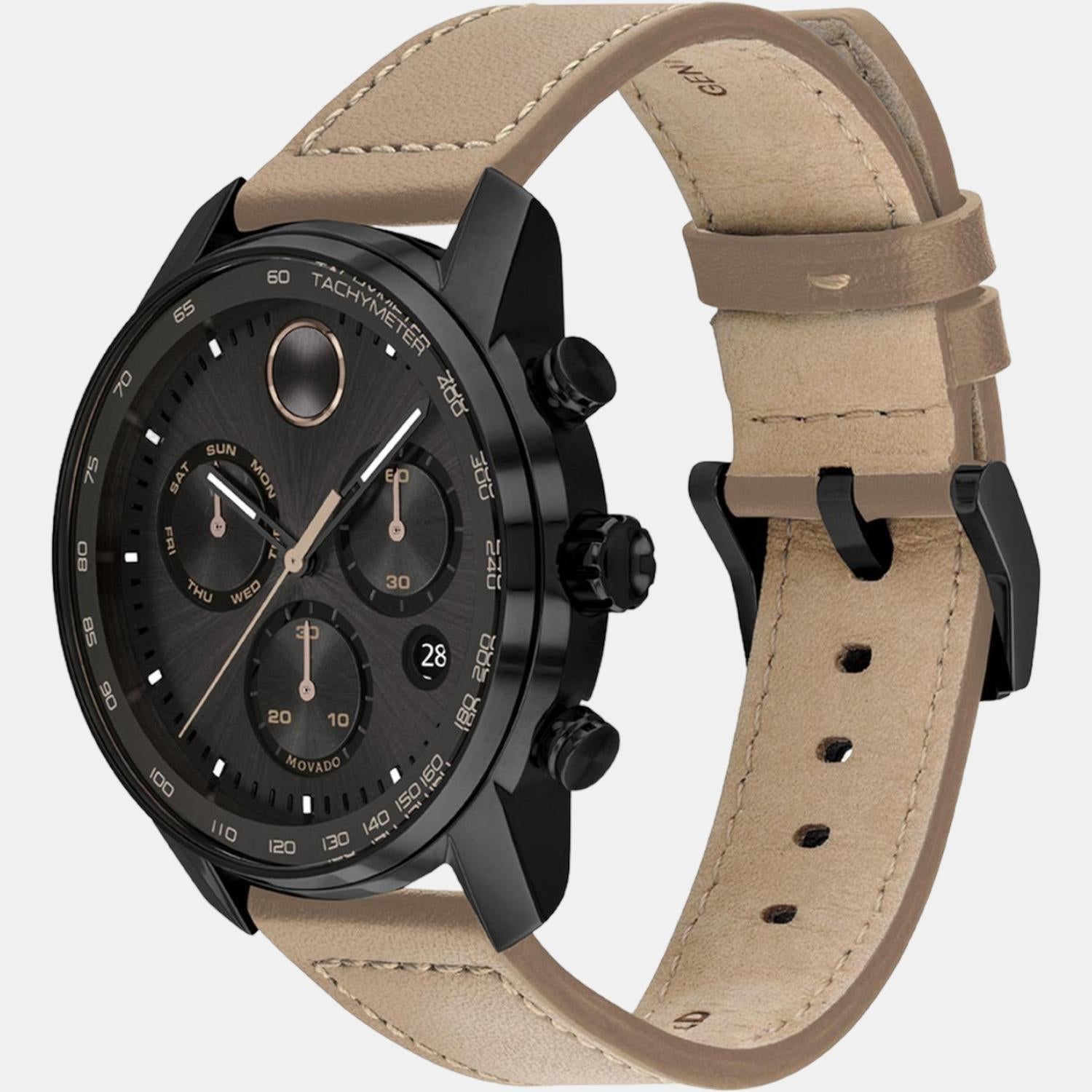 Bold Verso Men Quartz Black Dial Chronograph Leather Watch 3600738
