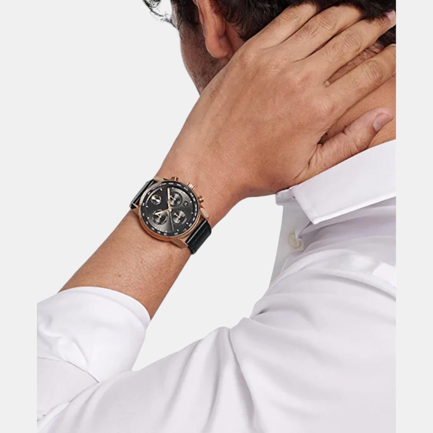 Bold Verso Men Quartz Grey Dial Chronograph Leather Watch 3600739
