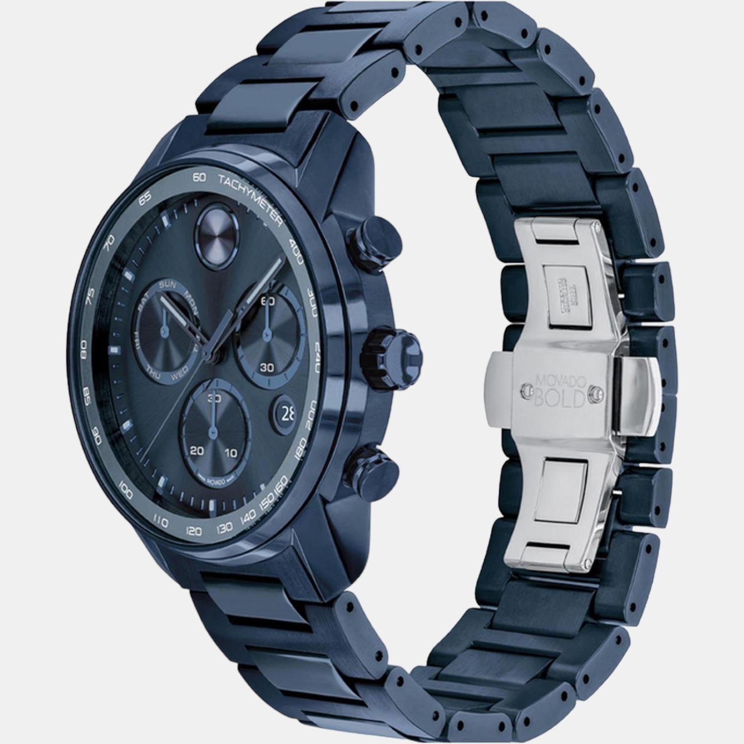 Bold Men Quartz Blue Dial Analog Stainless Steel Watch 3600742